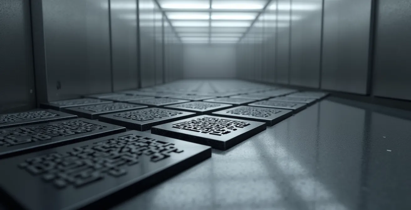 Plaques de traçabilité en pierre gravées au laser dans un environnement industriel propre