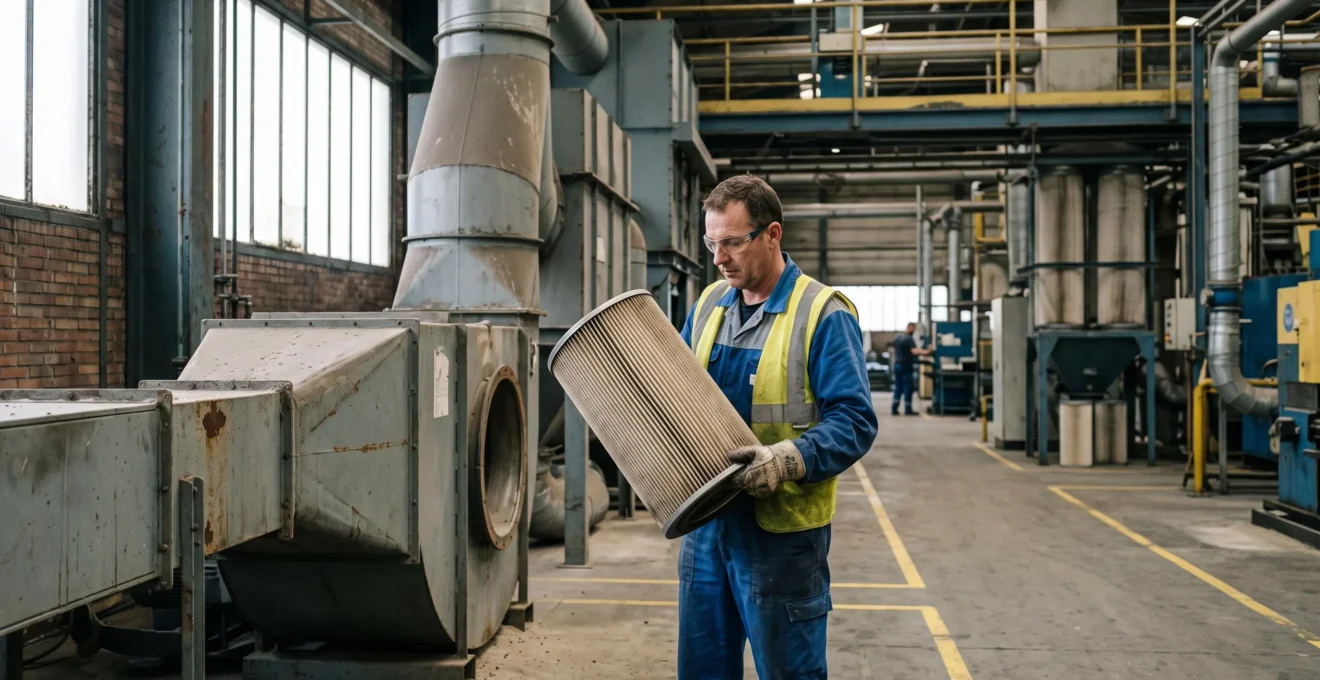 Un technicien inspecte une cartouche filtrante dans une usine française.